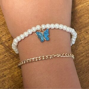 D’Bello  - Gold Tone Chain Link & Faux Pearl With Butterfly Bracelet Set (NWT)
